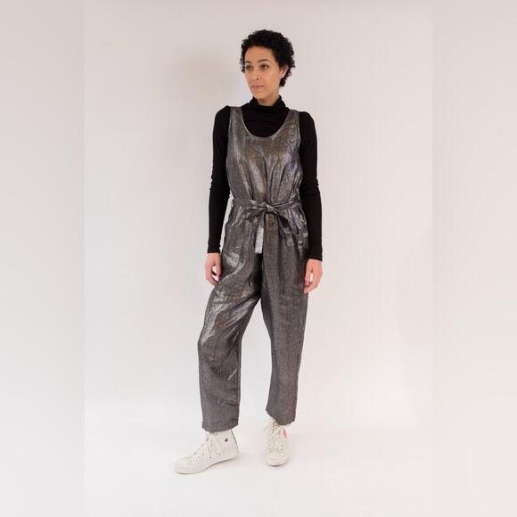ELK 4 silver metallic linen jumpsuit with belt - Picture 1 of 7